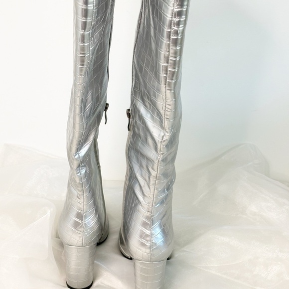 Modatope Women'sKnee High Boots Calf High Crocodile Boots Block Heel Pointed - Picture 11 of 13